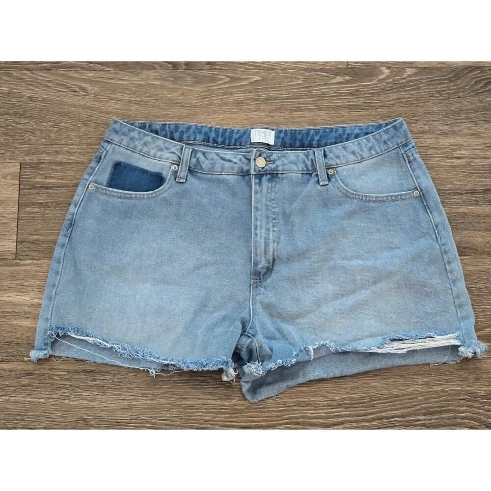 Time and Tru High Rise Distressed Denim Shorts Plus Size 18W Raw Hem Blue Summer